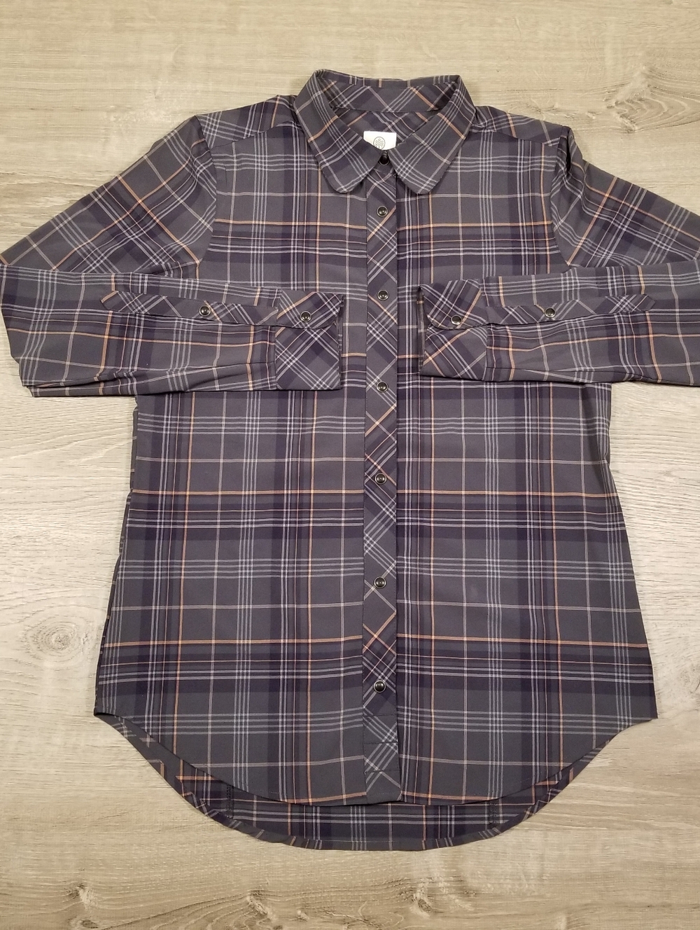 Flylow Gray Pearl Snap Plaid Women's Long Sleeve Button Down Shirt Size Medium